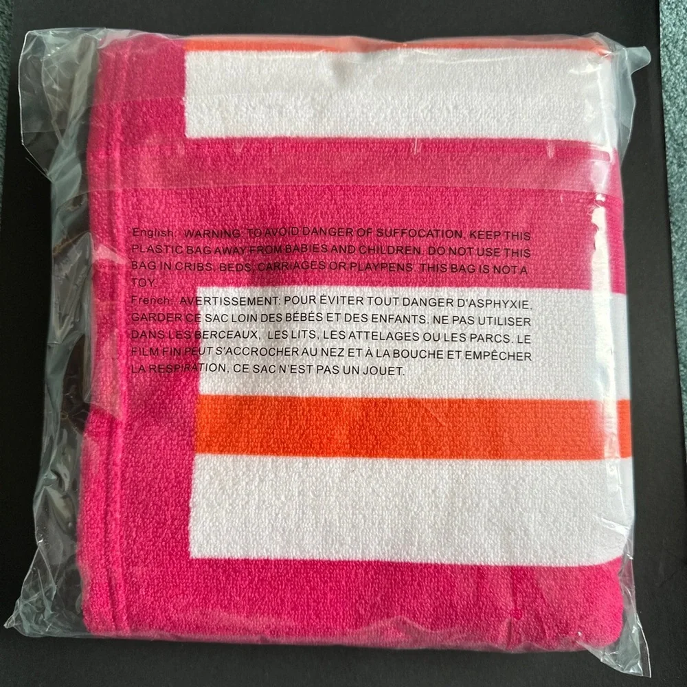 NWT BEACH RIOT Beach Club Towel Pink White Orange Stripes Pool Beach Summer